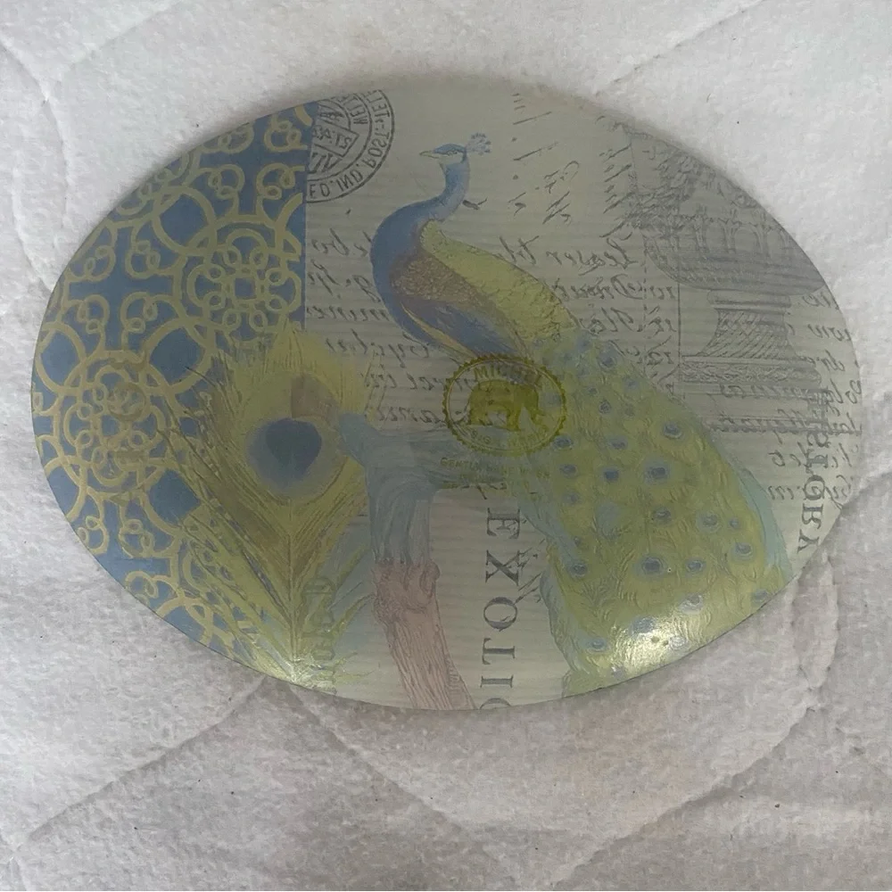 Michel Design Works, Peacock Trinket or Soap Dish, Retired Design oval 6”X5”